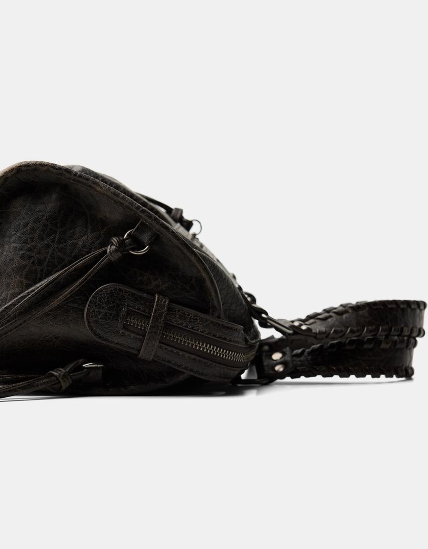Bolso bowling efecto gastado tiras-Negro