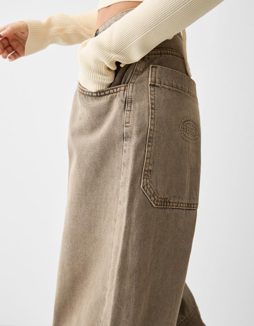 Wide-leg skater-fit twill trousers-Brown