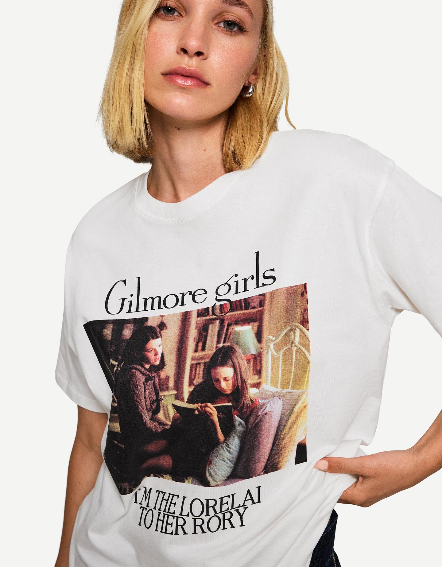Bershka Maglietta Gilmore Girls A Maniche Corte Con Stampa Donna Xs Bianco Roto