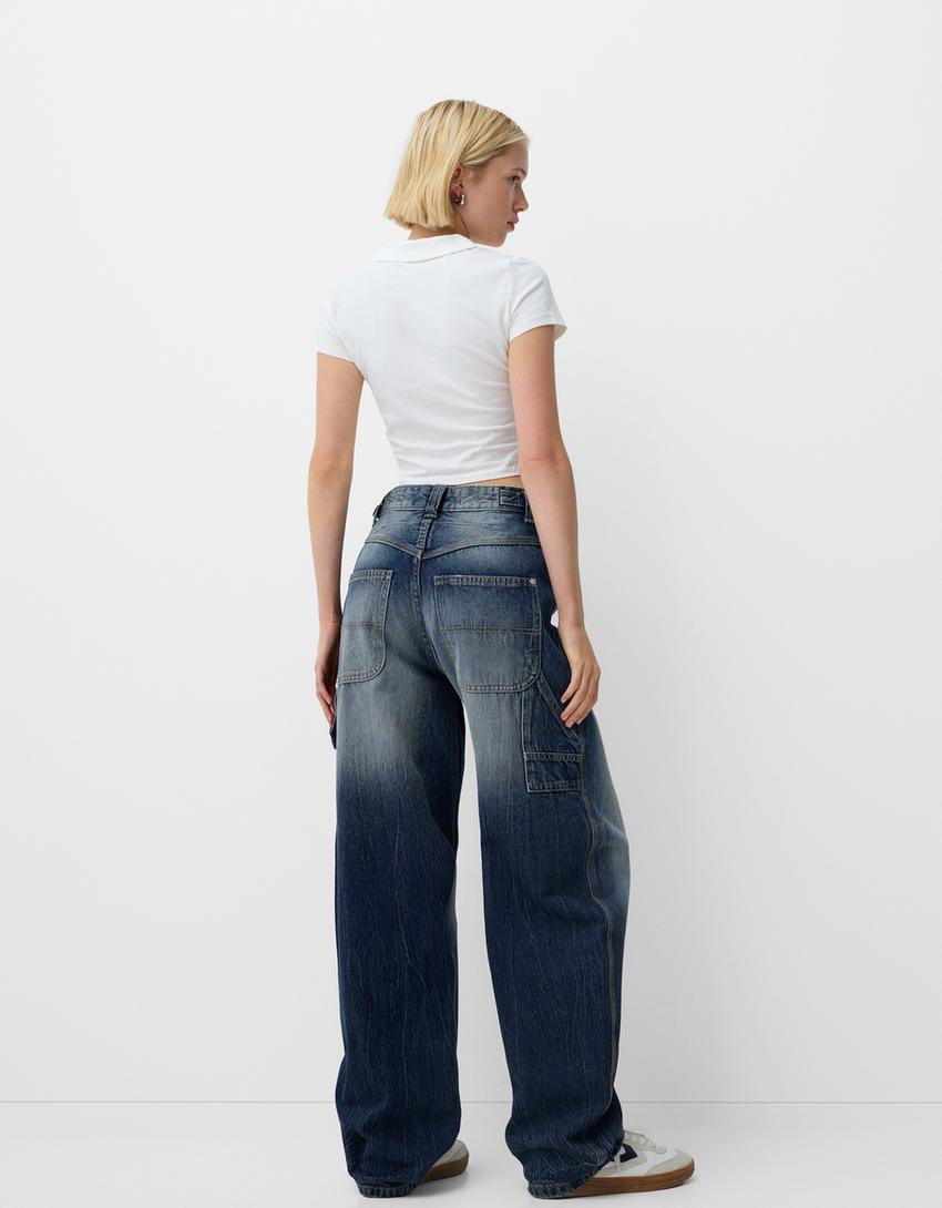 Adjustable balloon fit carpenter jeans-Dark blue-2