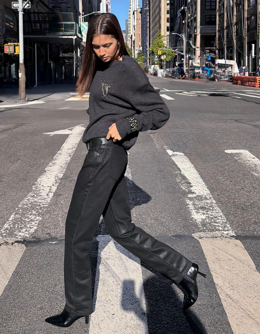 Jeans straight fit coating-Nero