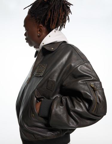 Leather bomber jacket ARIES X BERSHKA — Brown 4