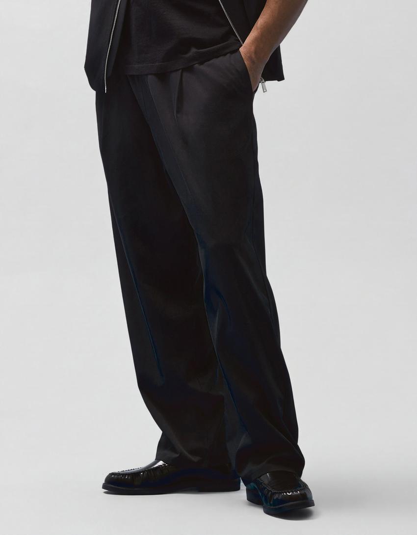 Super baggy flowing trousers with darts-Black