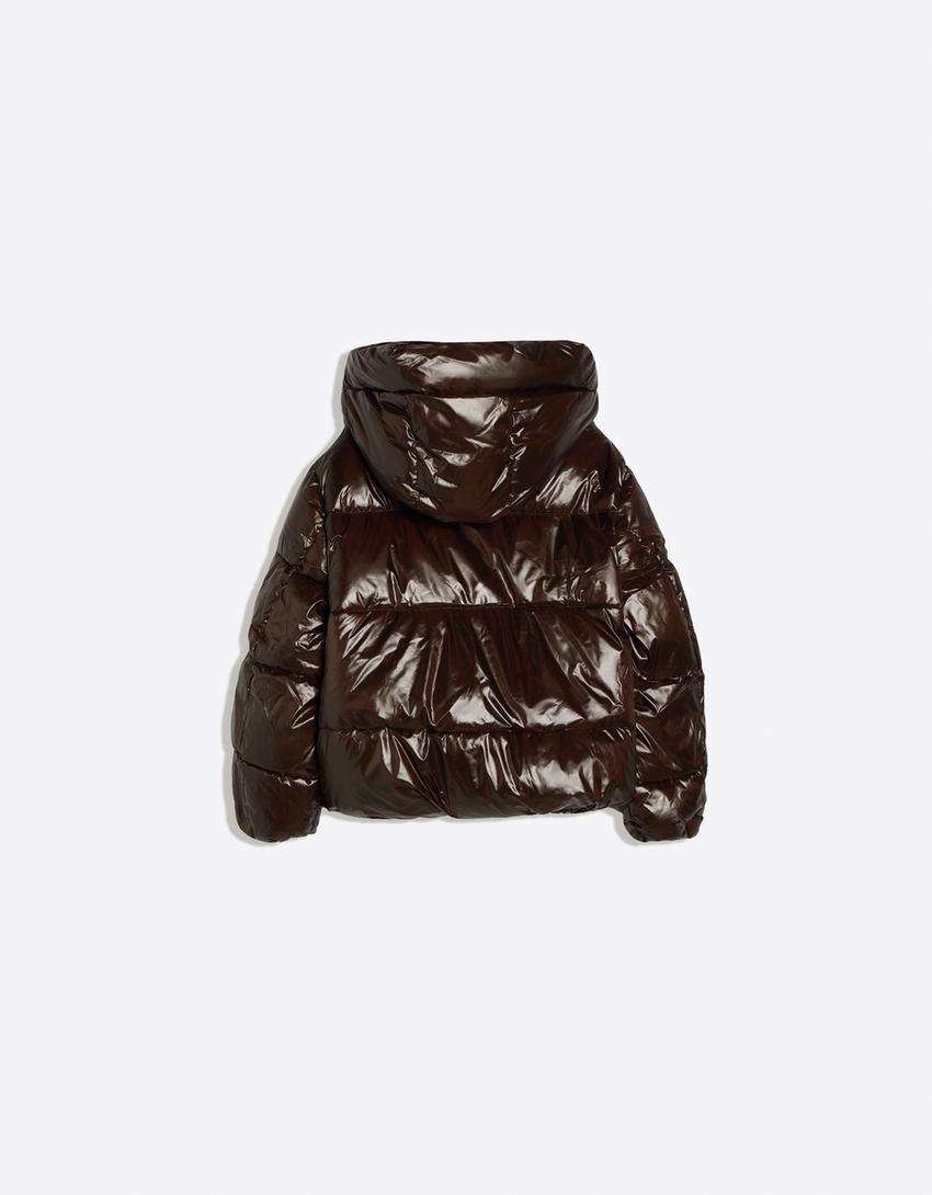 Oversize hooded puffer jacket-Brown