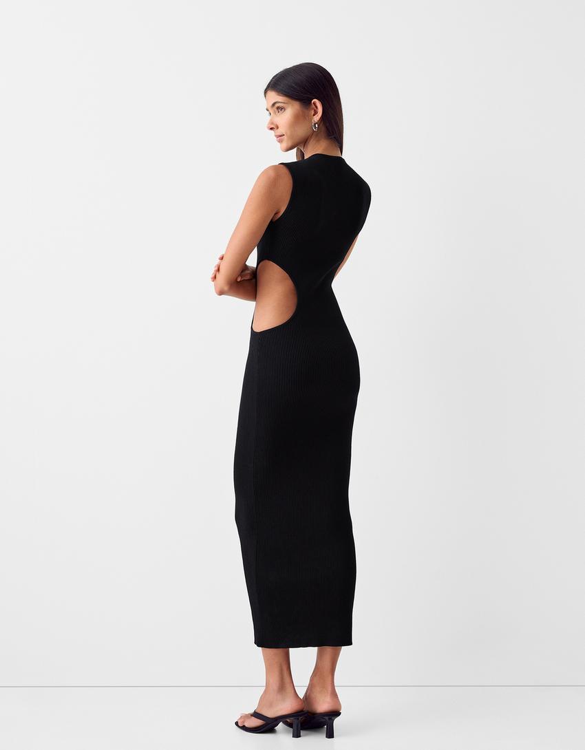 Vestido midi malha cut out-Preto-2