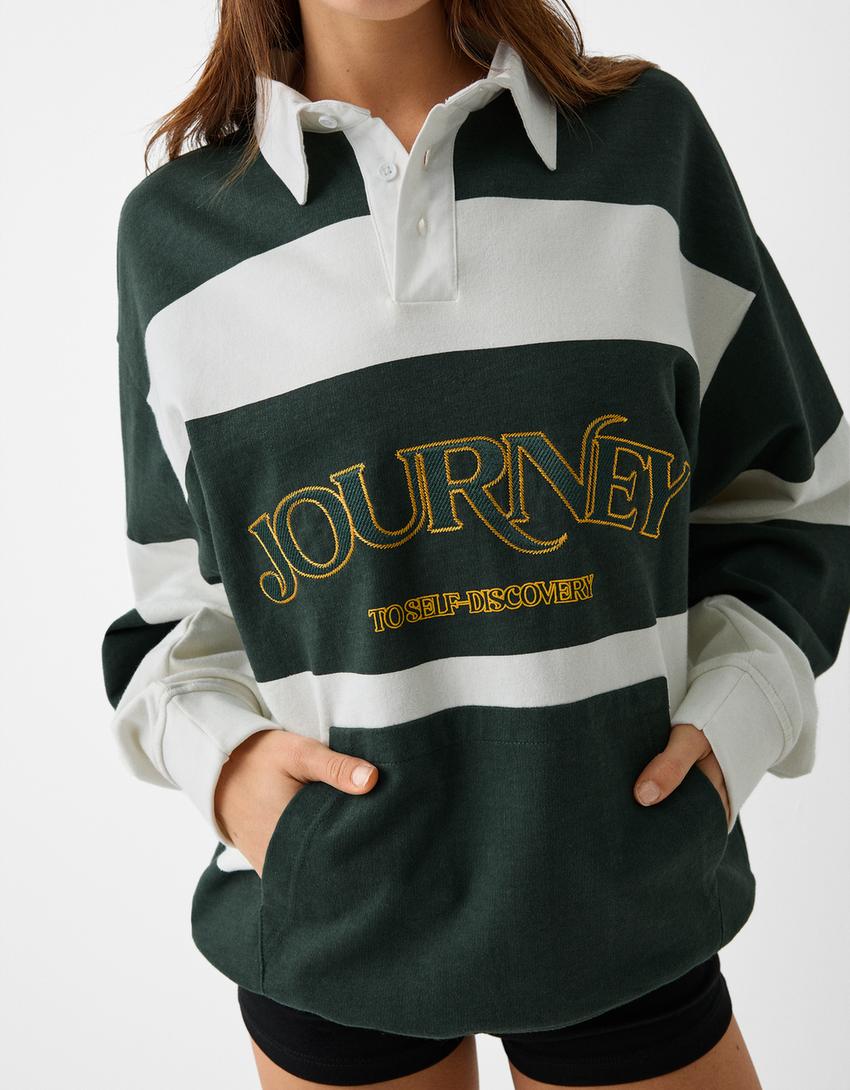 Sweat manches longues col polo-Vert-2