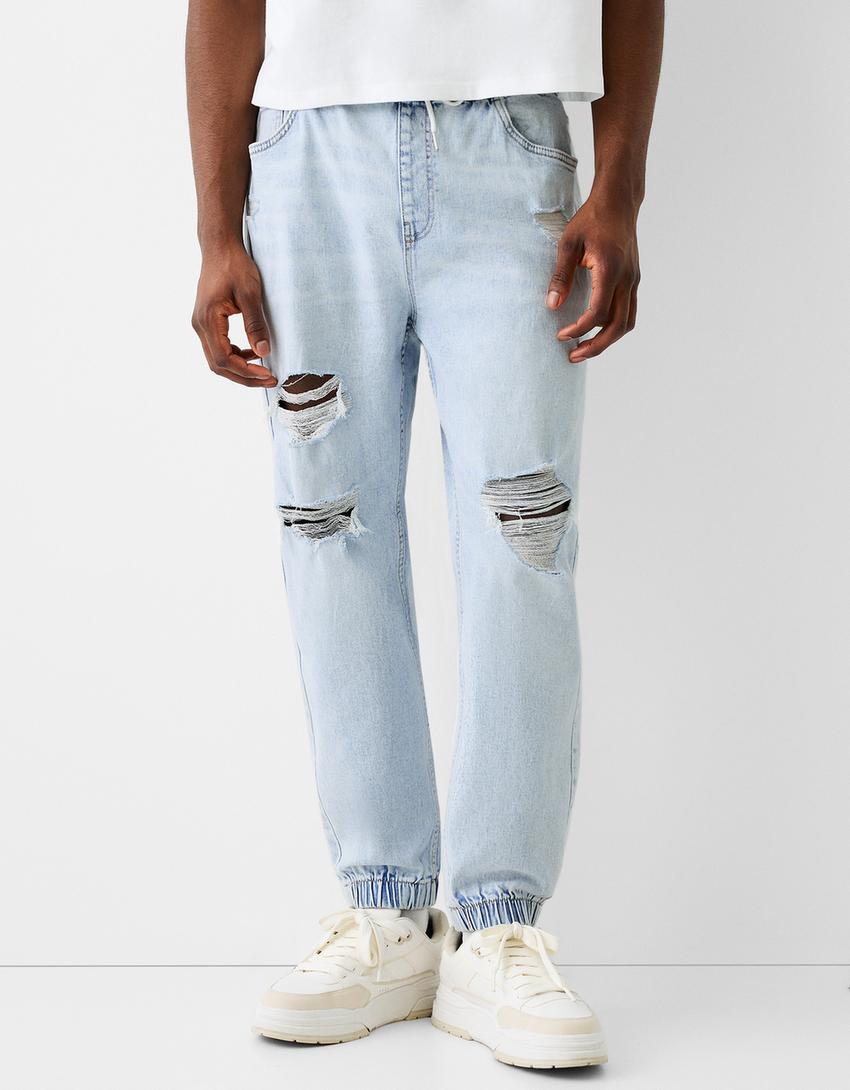 Ripped jogger jeans-Light blue-1