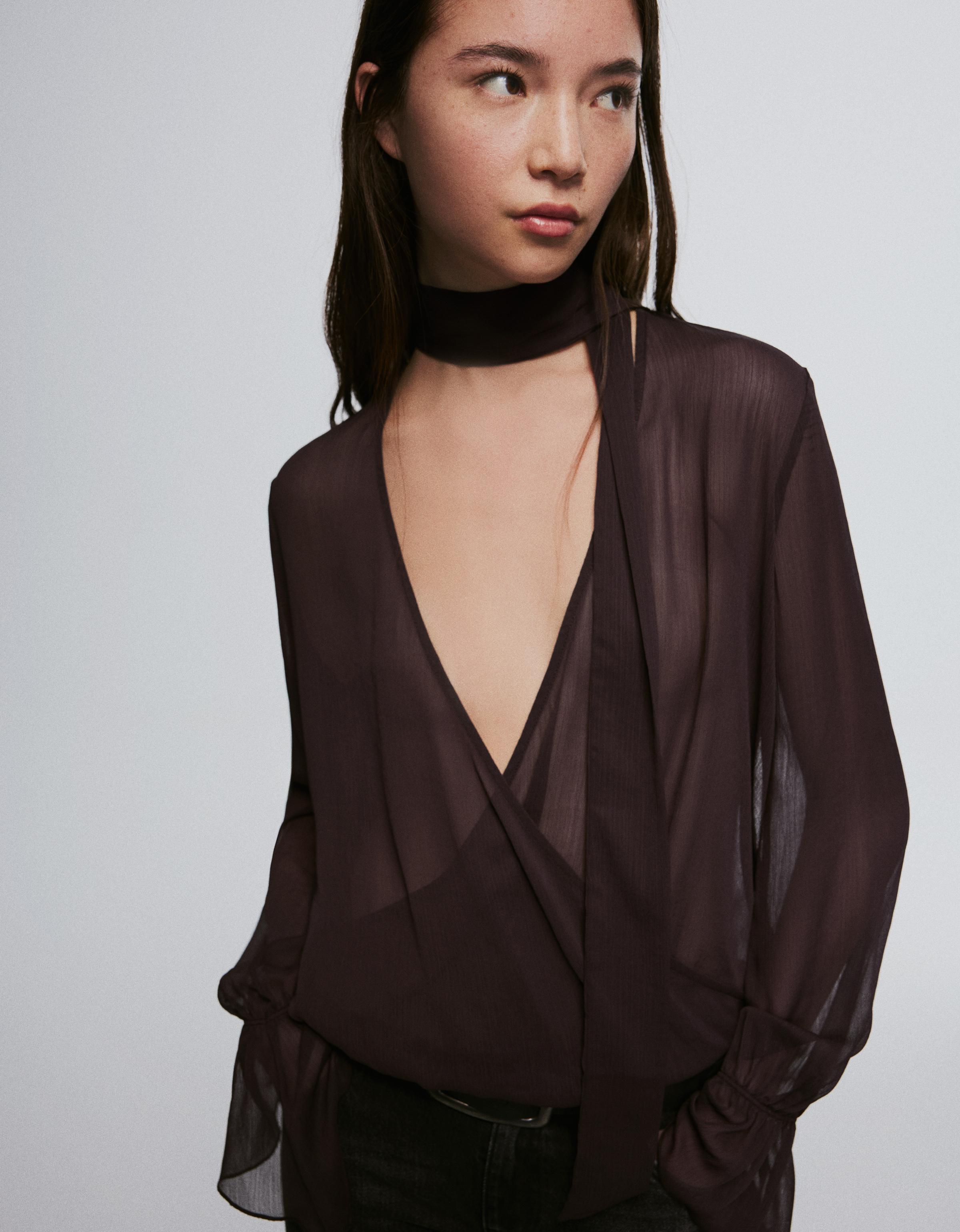 Uzun kollu kruvaze bluz - Görsel 18