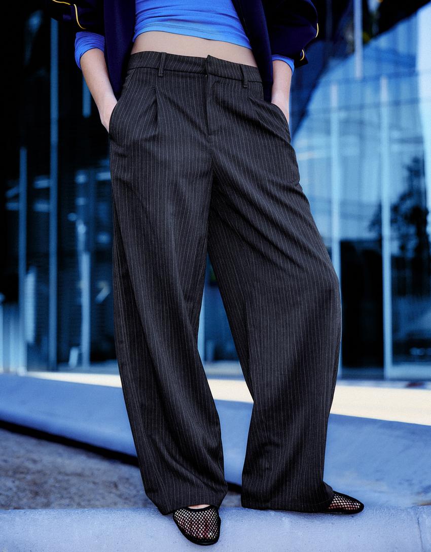 Pantaloni con pinces in doppio tessuto-Grigio scuro