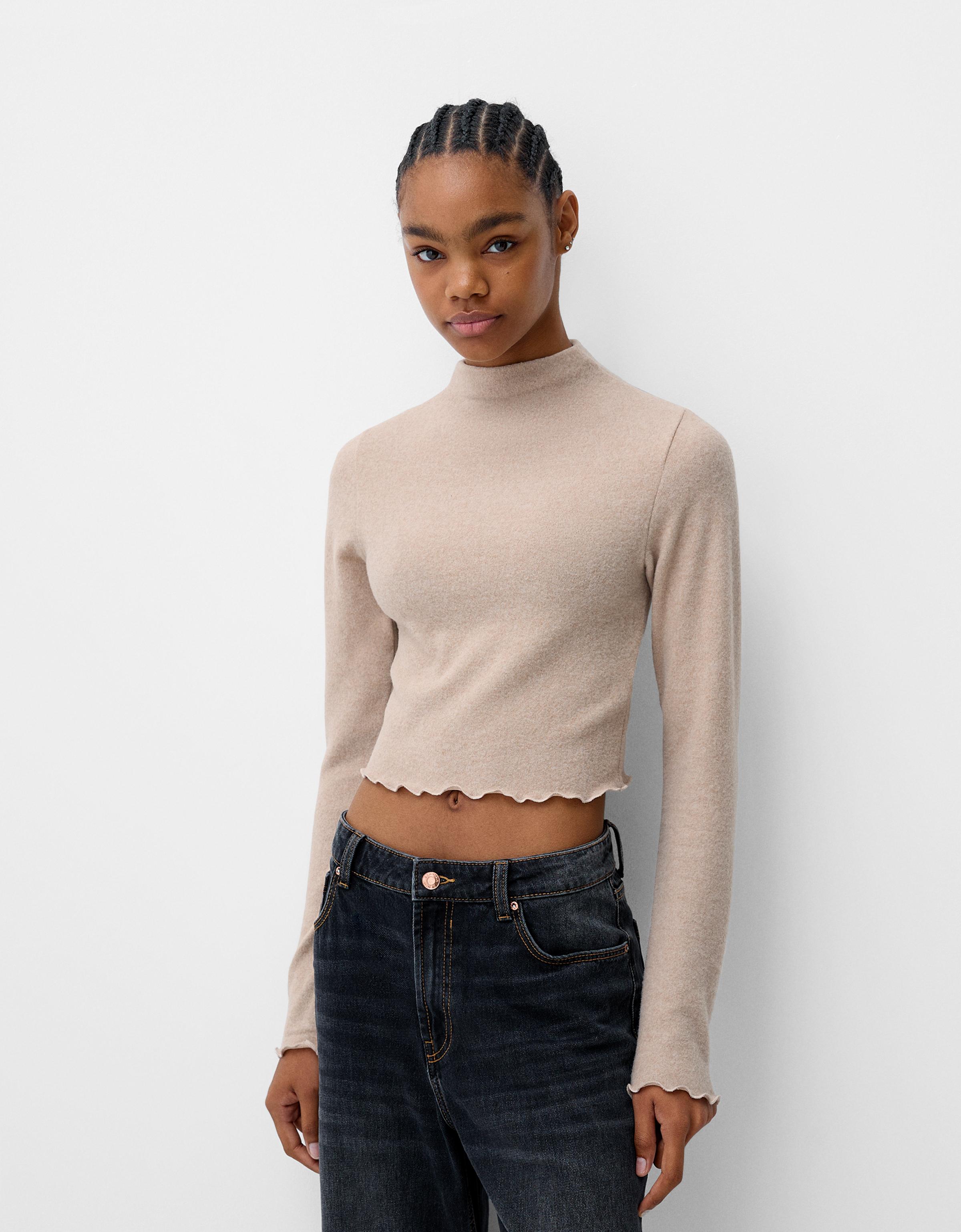 Bershka Pullover Mit Hohem Kragen Damen M Sandfarbe