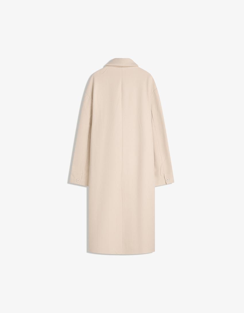 Double-breasted wool cloth coat-Sand