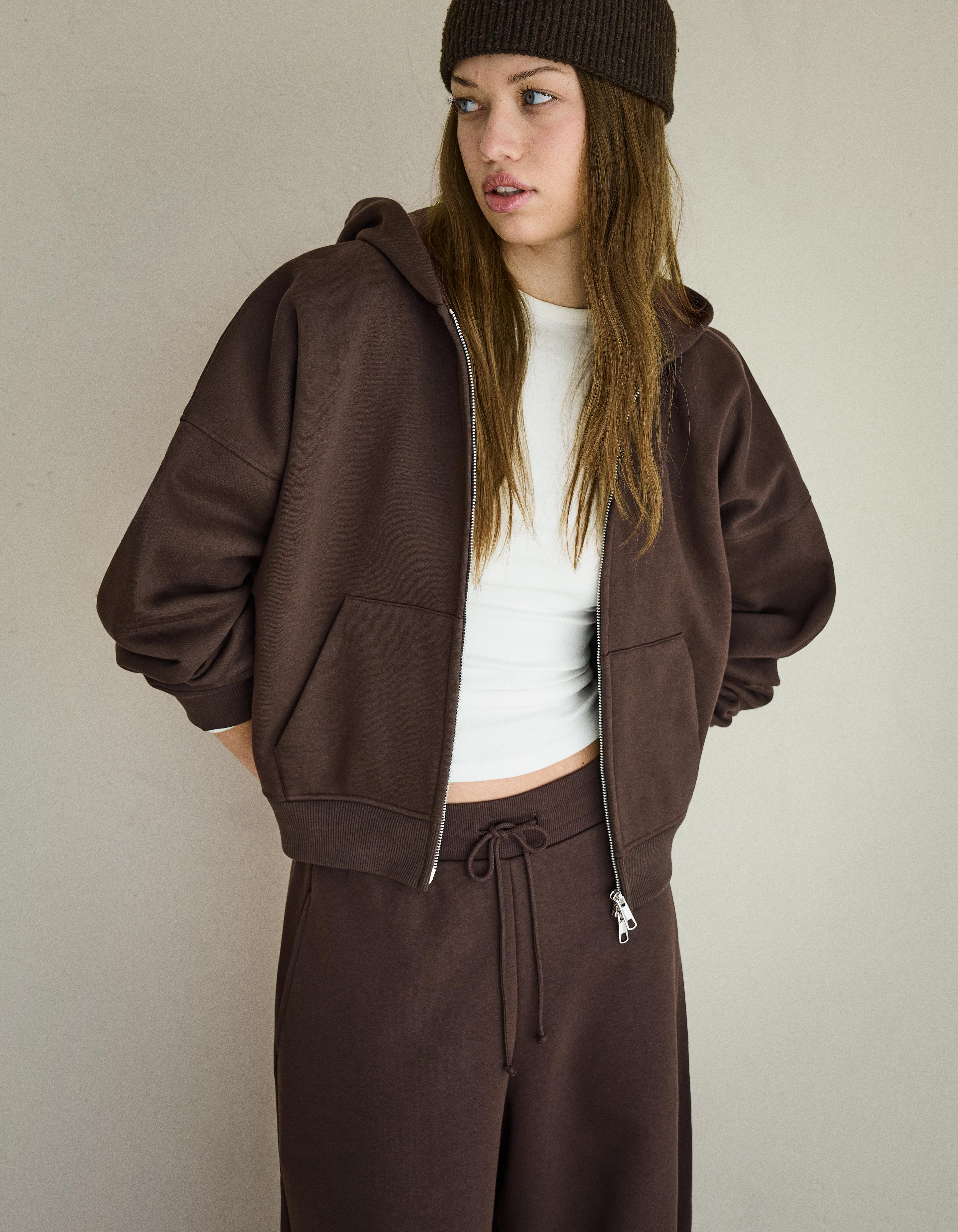 Kapüşonlu oversize fermuarlı sweatshirt - Görsel 180