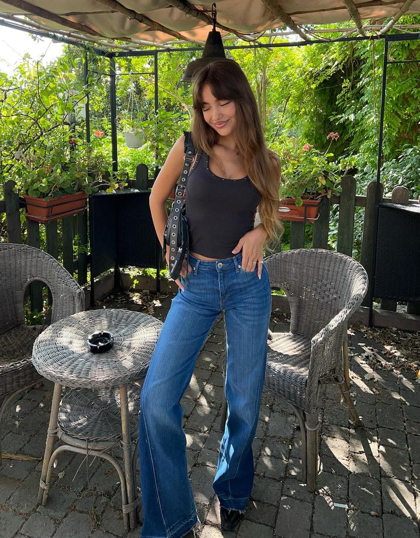 Jeans flare contraste-Bleu lavé-1