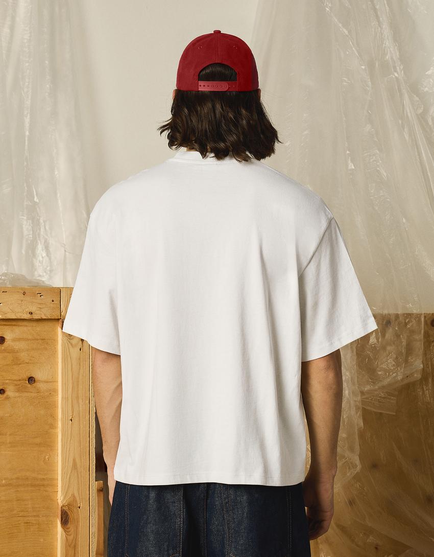 Printed boxy-fit short sleeve T-shirt-Stone