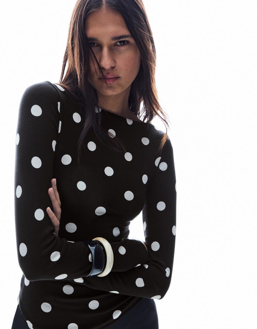 Long sleeve asymmetric T-shirt-White / Black