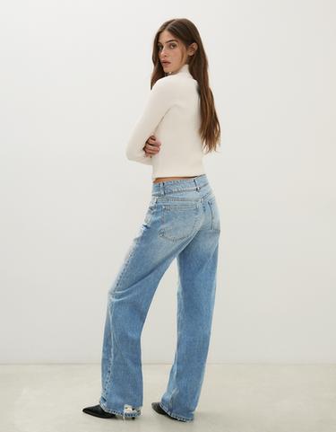 Mid-waist straight-leg studded jeans — Light blue 2
