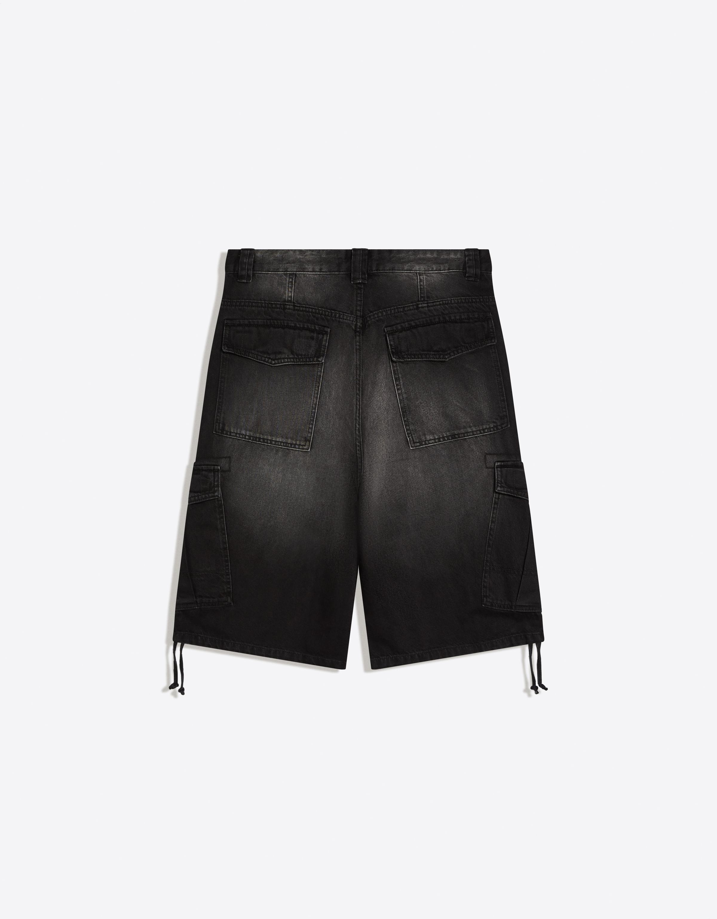 Denim cargo parachute Bermuda shorts — Black
