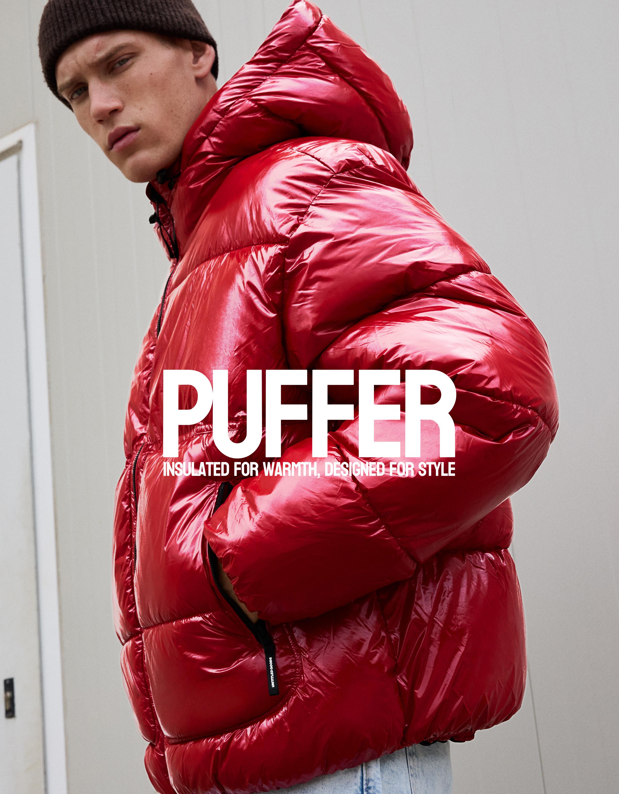 Hooded puffer jacket — Red