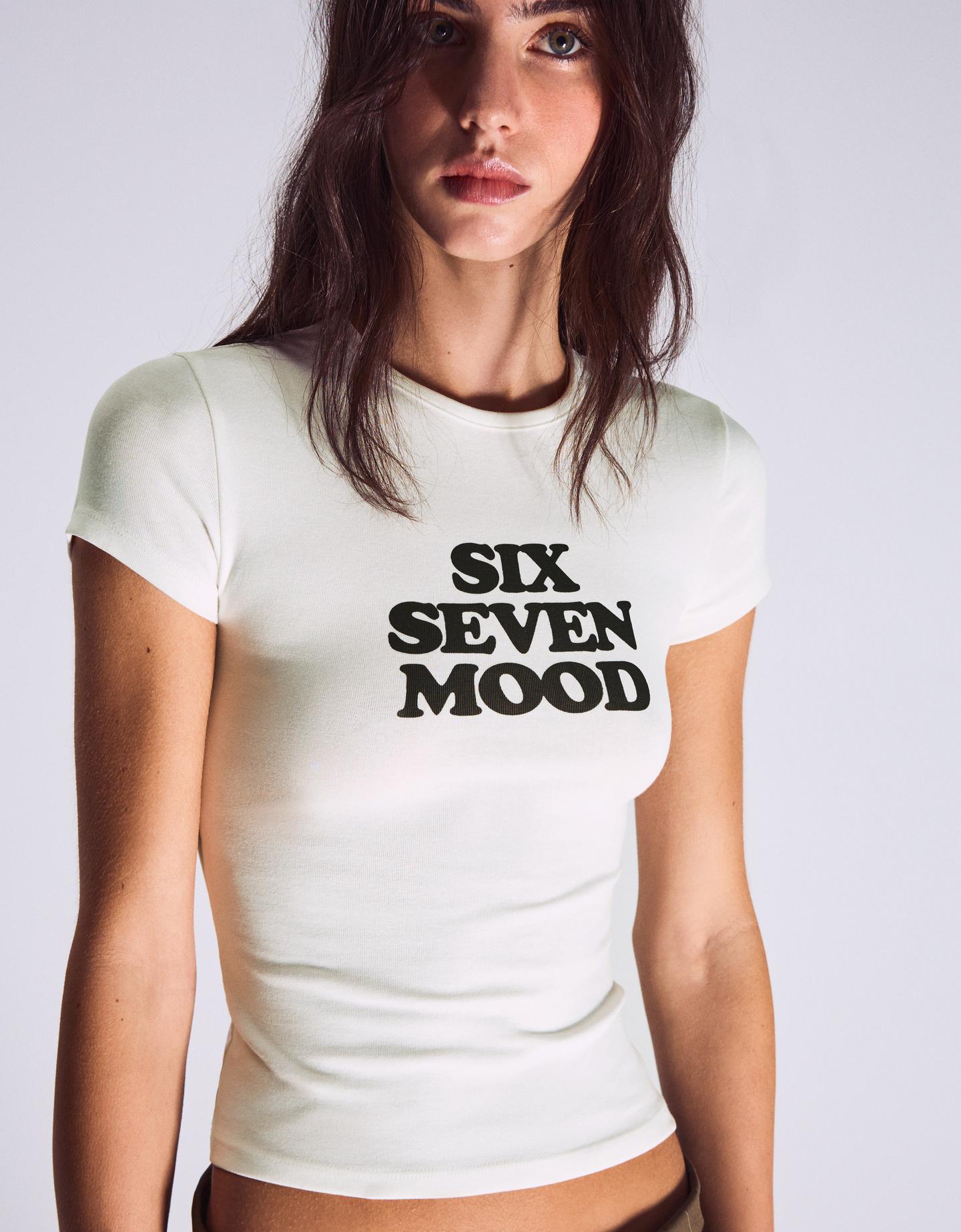 Bershka Maglietta A Maniche Corte Con Stampa Donna Xs Bianco Roto