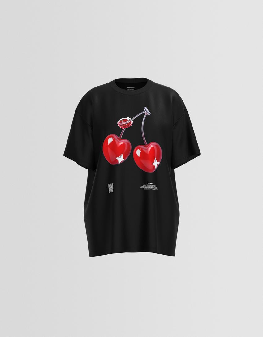 T-shirt Bershka Wearable Art oversize fit com estampado-Preto-5