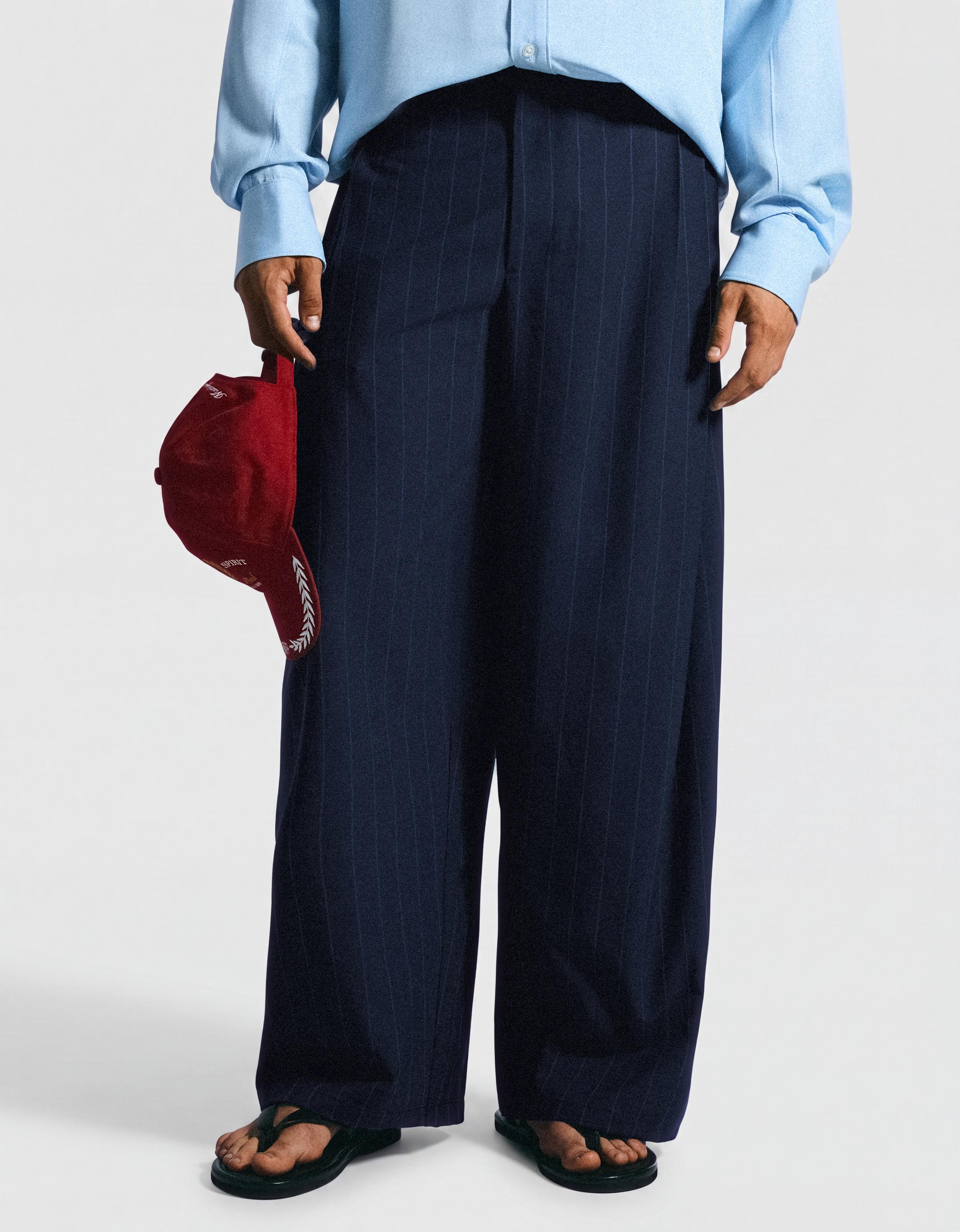Super baggy pinstripe darted trousers — Navy