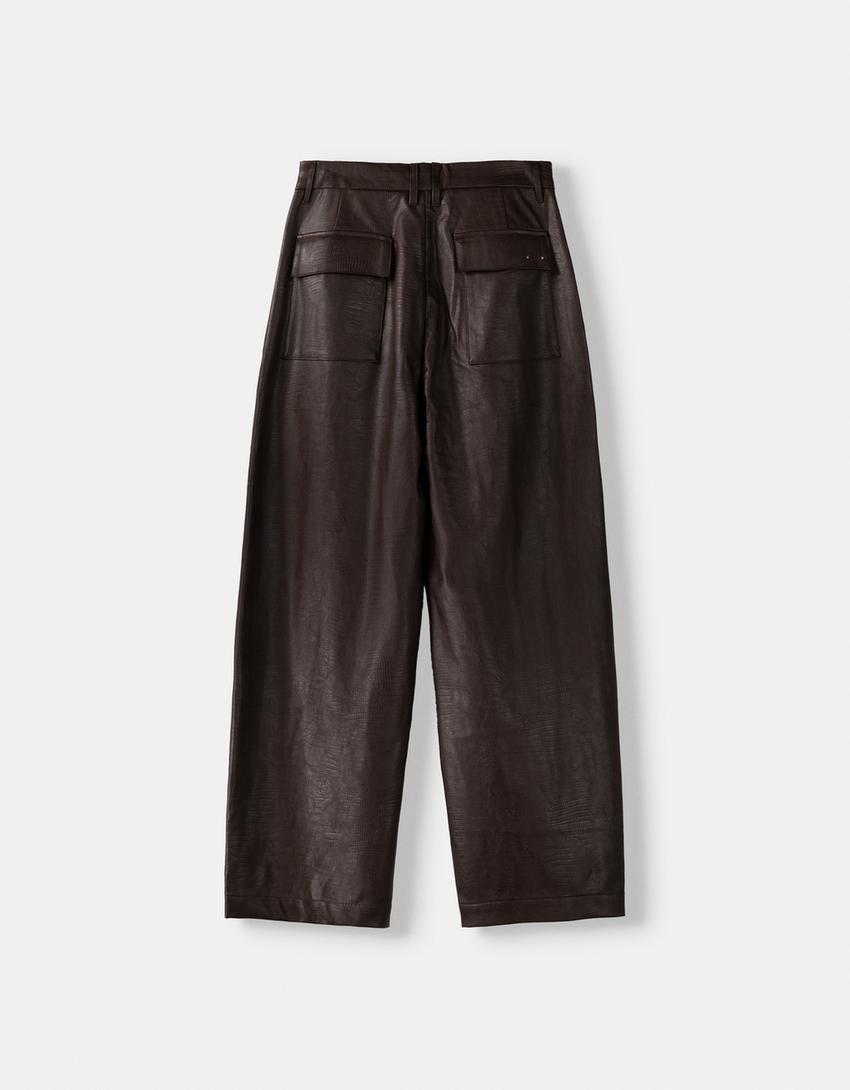 Pantalon similicuir-Marron-5