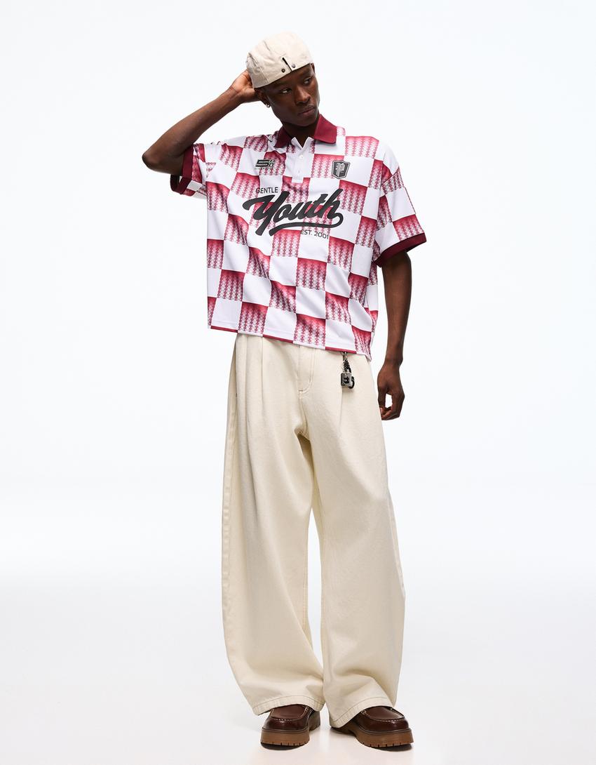 Kortärmad tenniströja med mönster-Röd