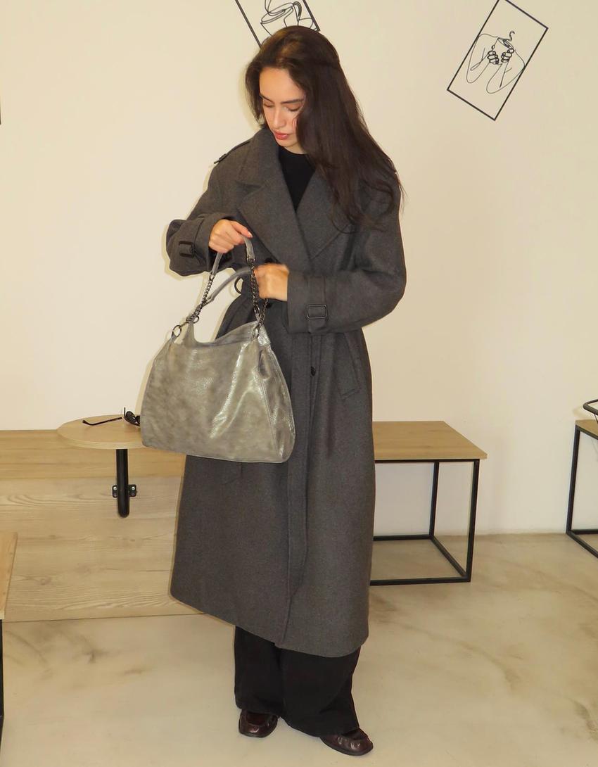 Oversize felt texture trench coat-Grey