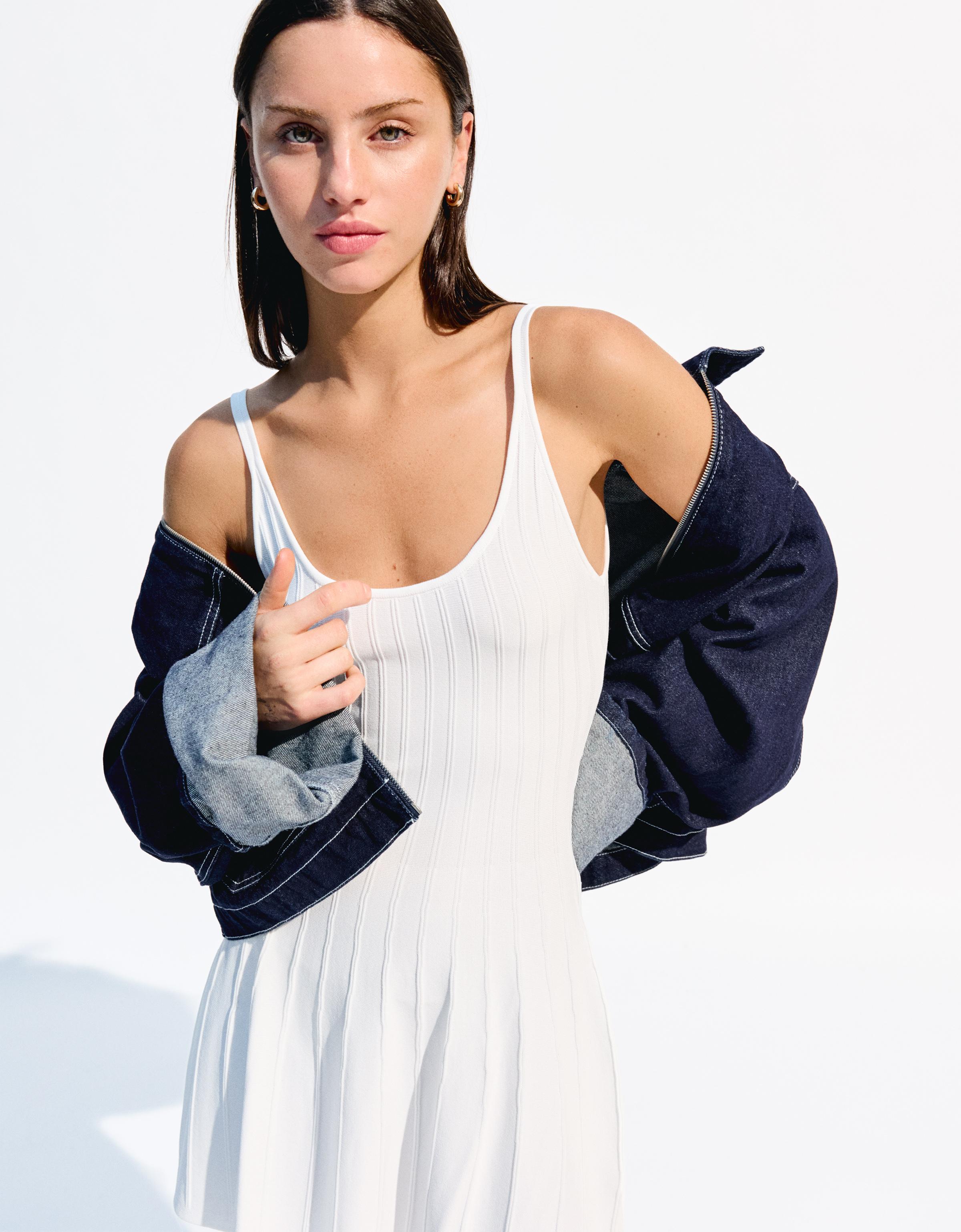 Bershka Mini-Kleid Mit Trägern Damen S Weiss