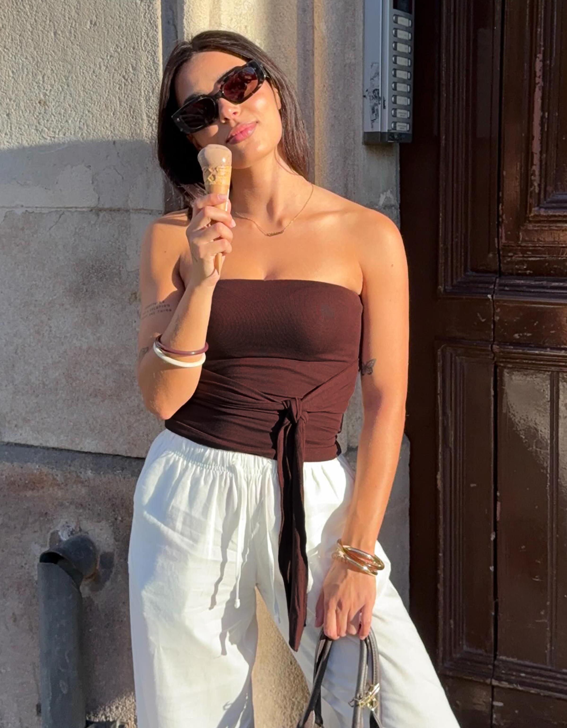 Bershka Top Bandeau Lazada Mujer L Marrón