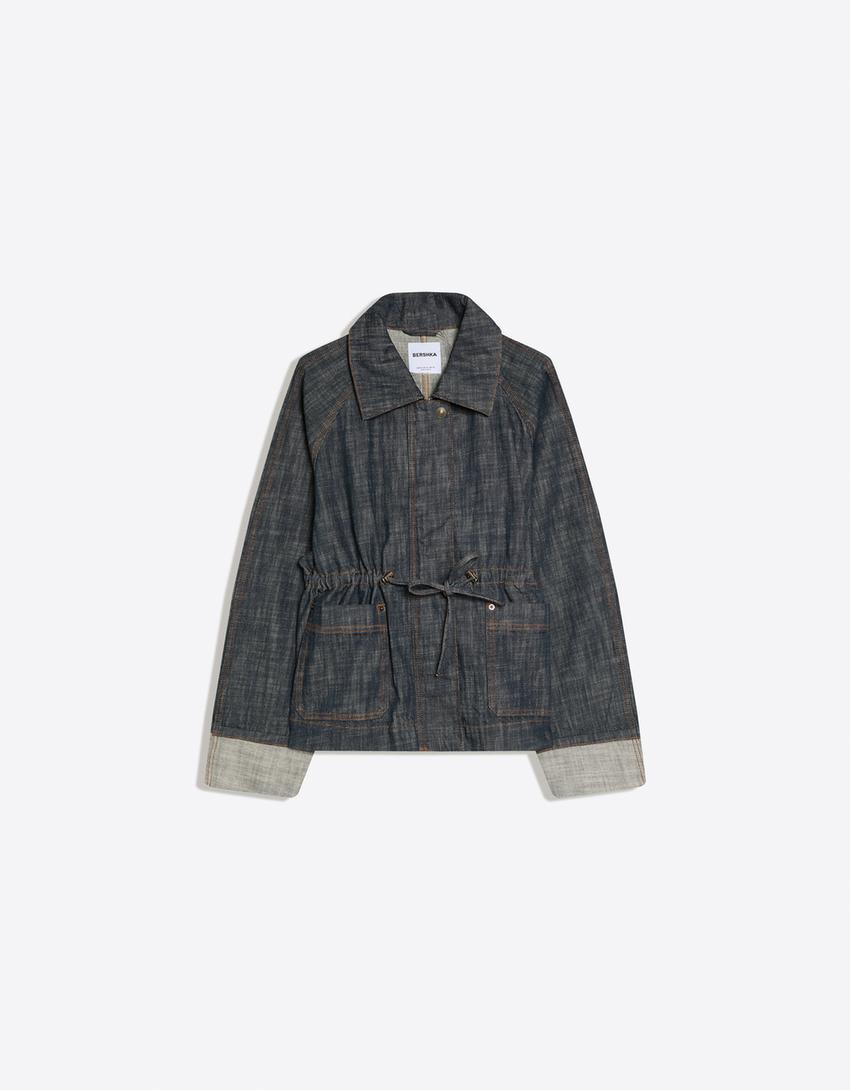Cazadora denim oversize textura-Azul