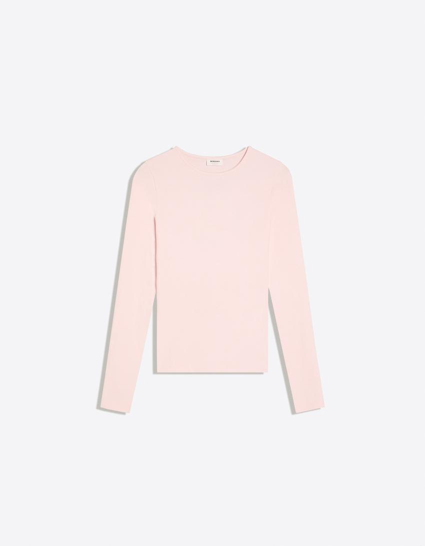 Long sleeve crew neck T-shirt-Pink