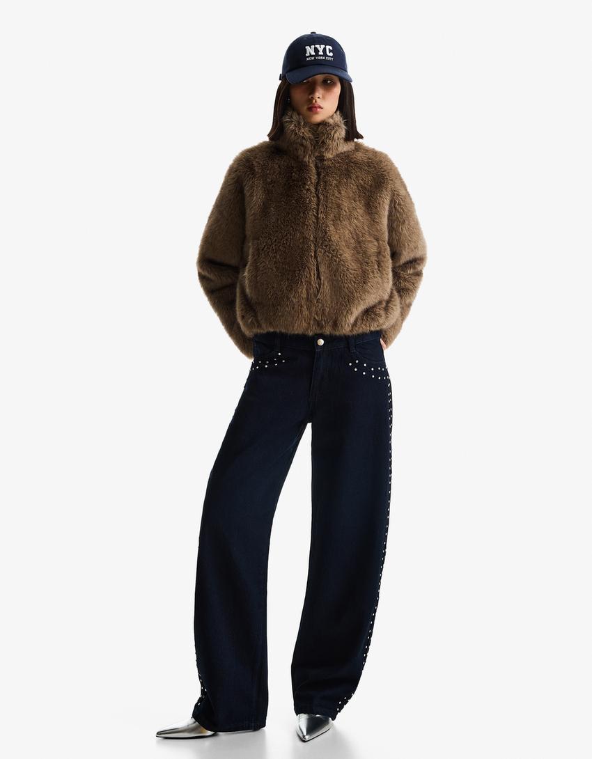 Blouson fausse fourrure-Taupe
