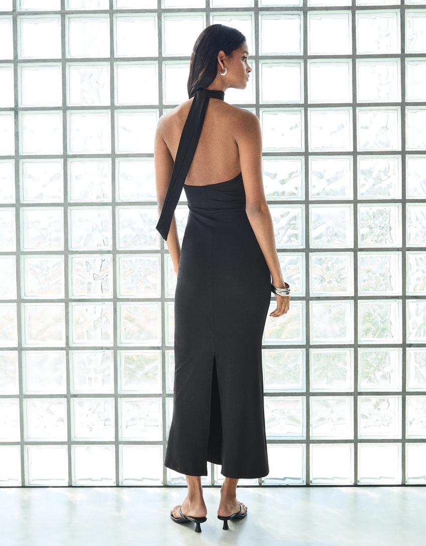 Midikleid mit Neckholder-Schwarz