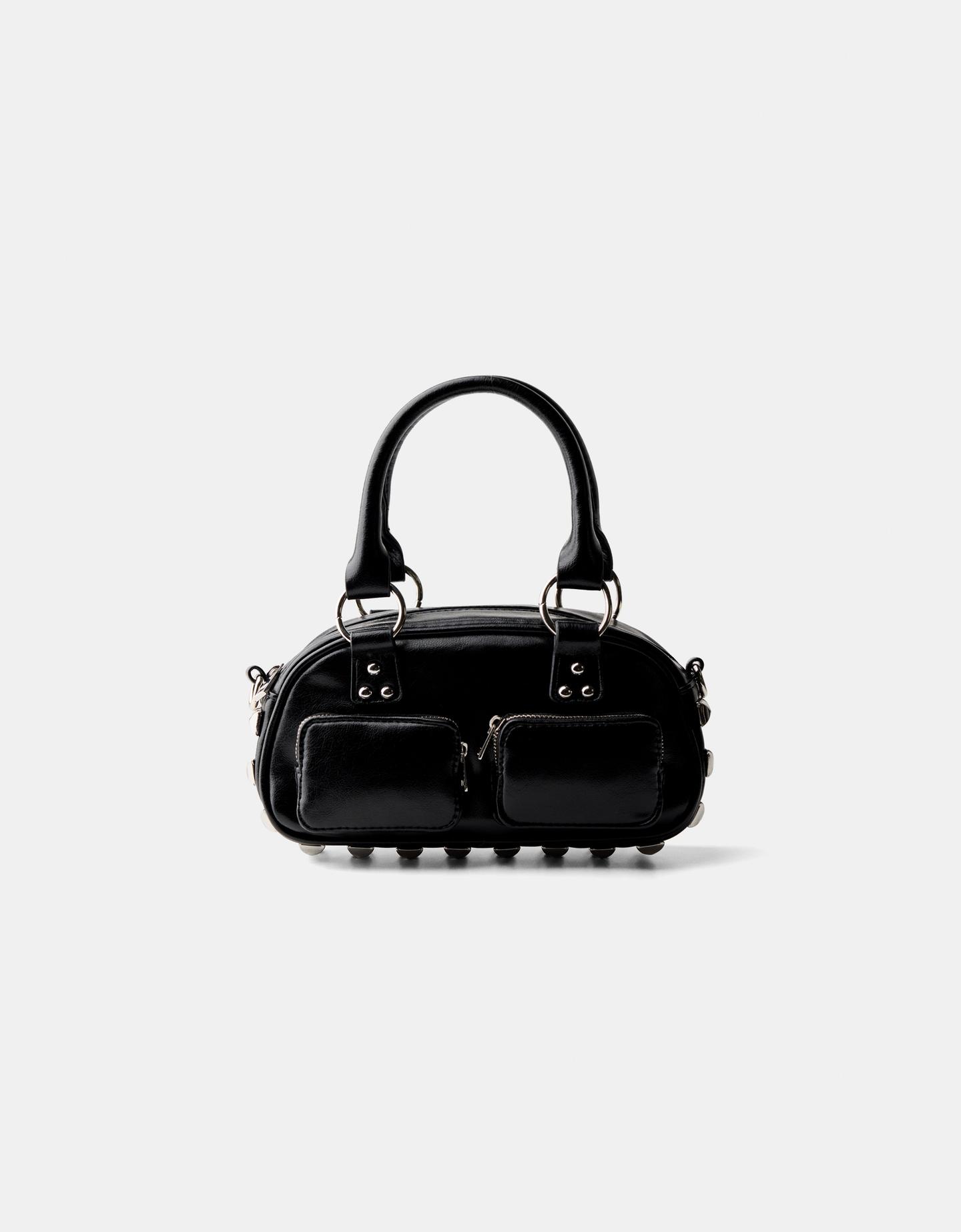 Bershka Bolso Mini Bowling Tachas Mujer Negro