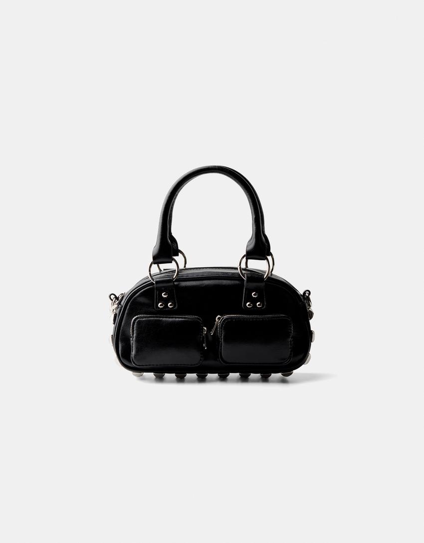 Studded mini bowling bag-Black
