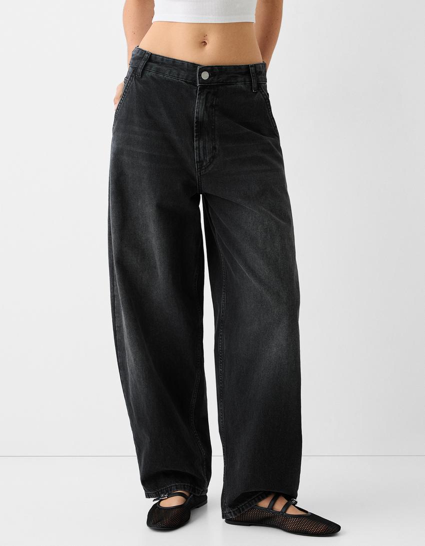 Faded-effect skater fit jeans-Black