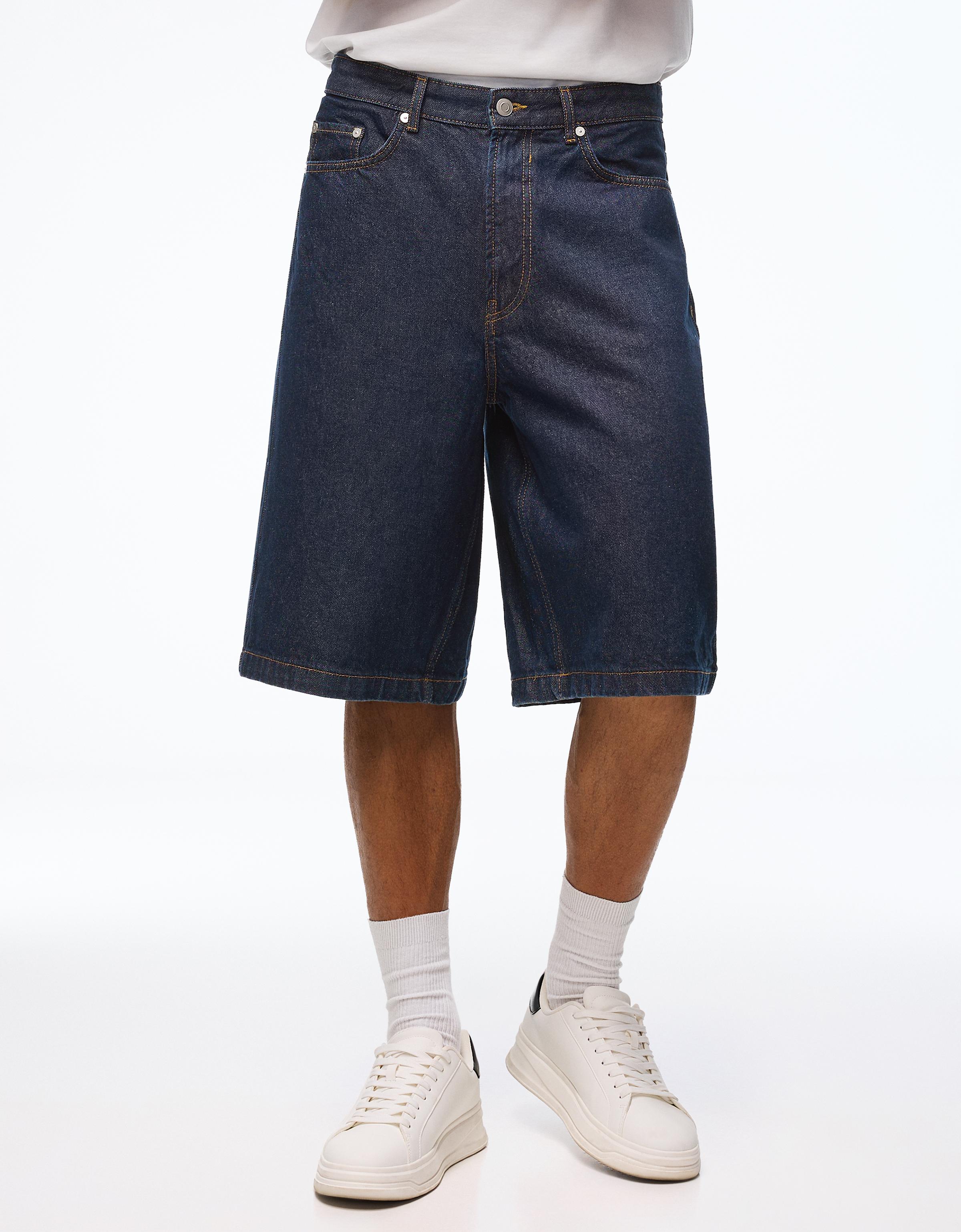 Baggy denim Bermuda shorts — Navy