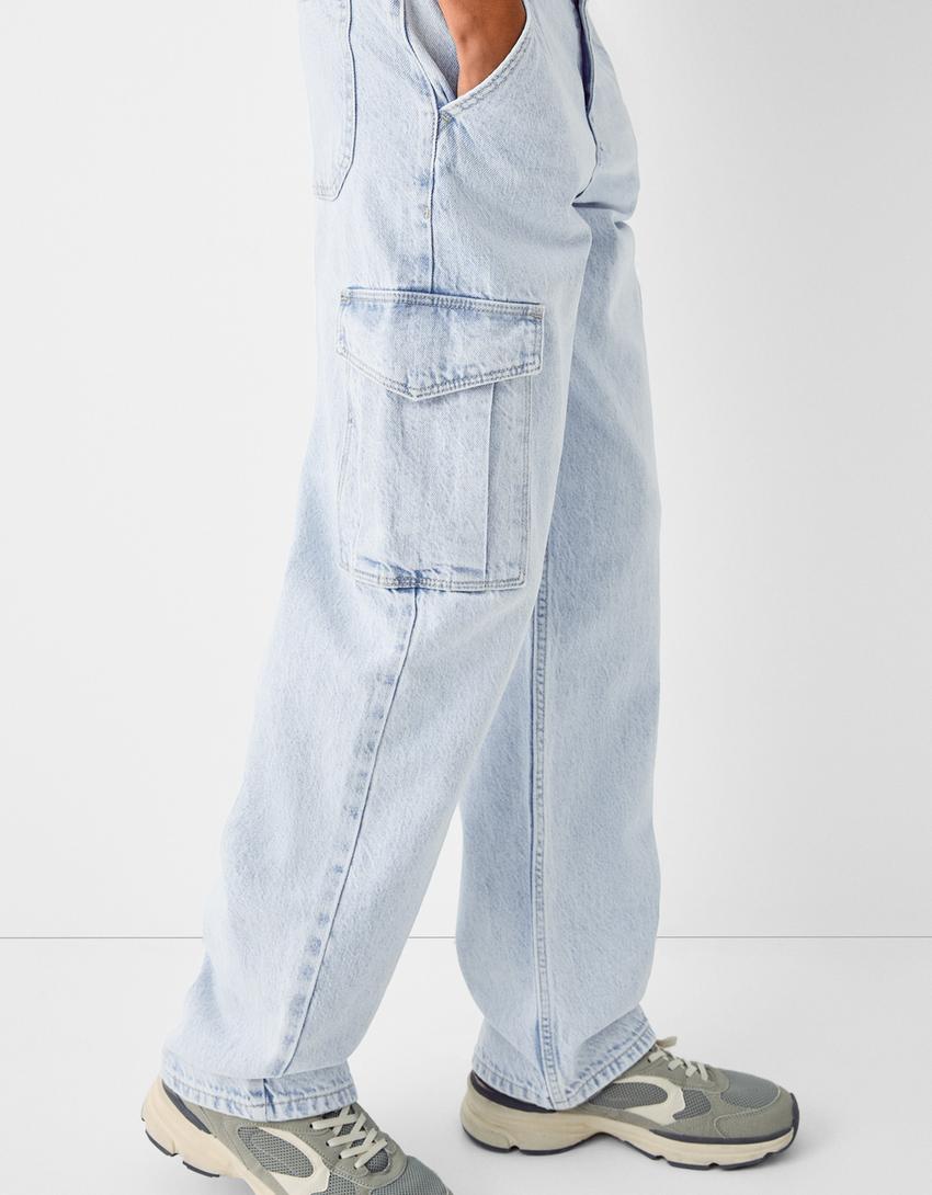 بنطال جينز كارغو بقصّة مستقيمة-أزرق فاتح-5