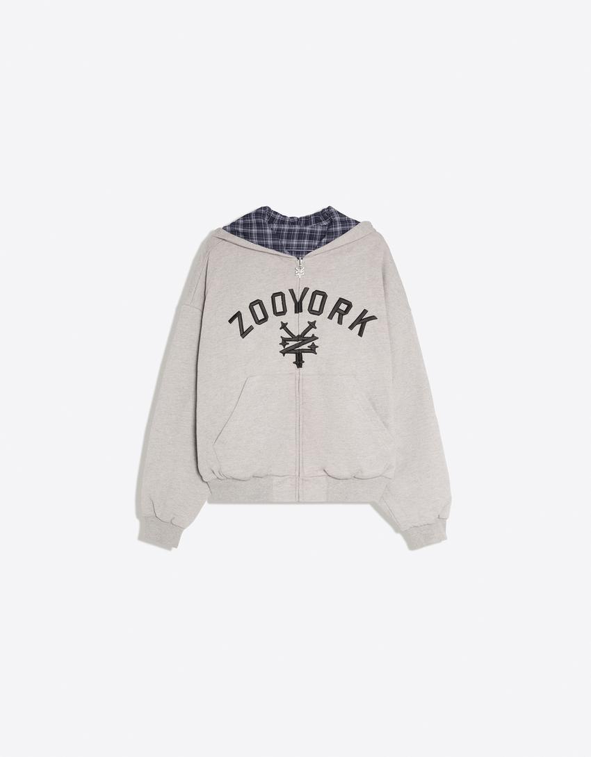 ZOO YORK X BERSHKA çift taraflı kapüşonlu sweatshirt-Gri