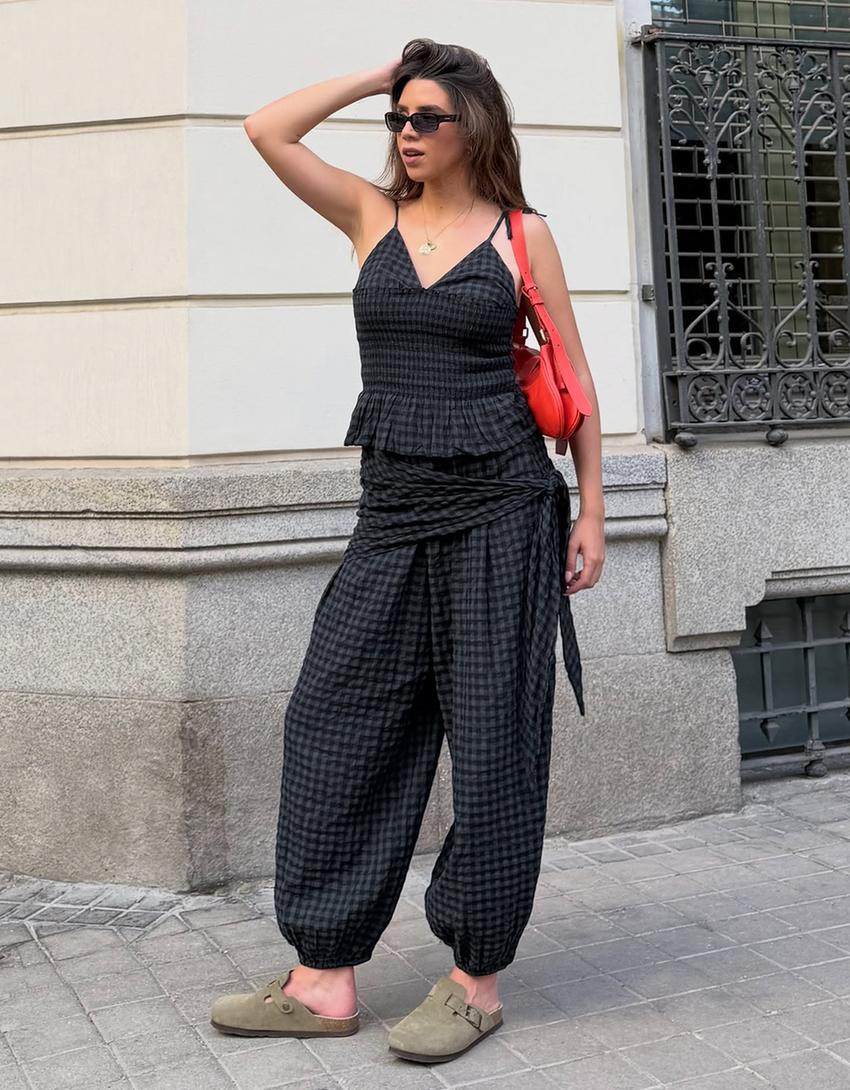 Drop crotch pants with scarf-Navy