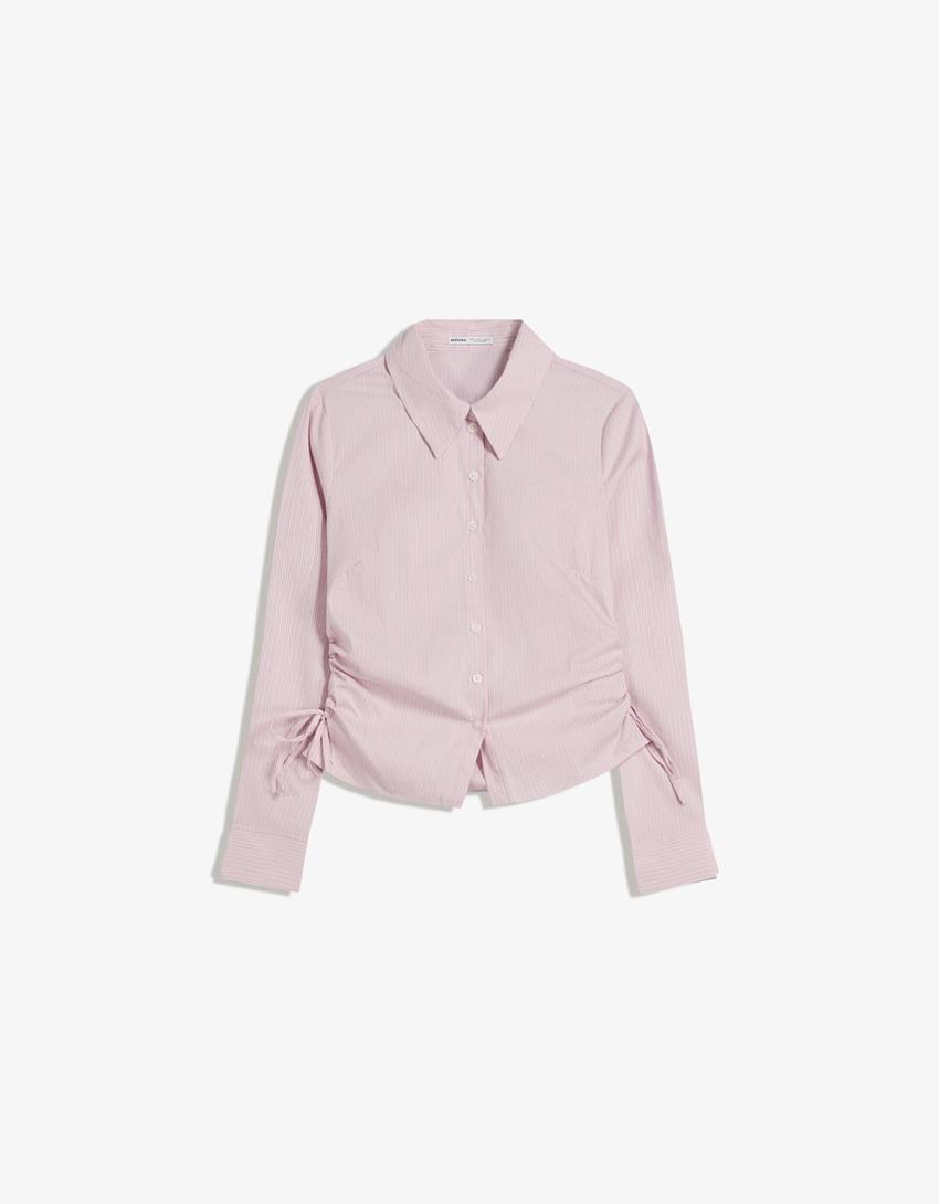 Chemise ajustée froncée sur le côté-Rose-3
