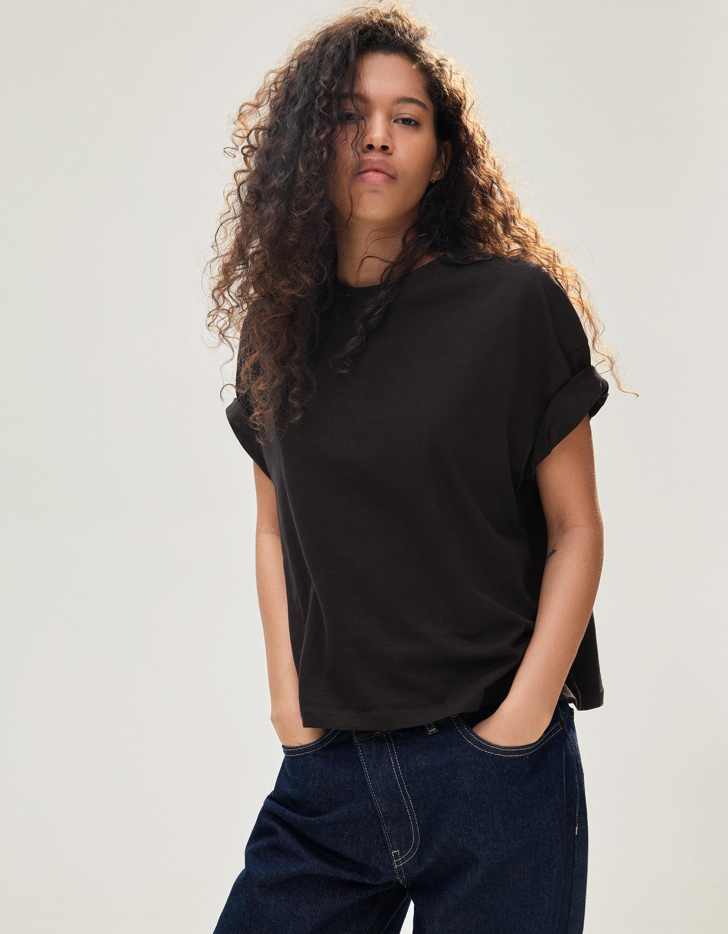 Bershka Boxy-T-Shirt Mit Kurzen Ärmeln Damen Xs Schwarz