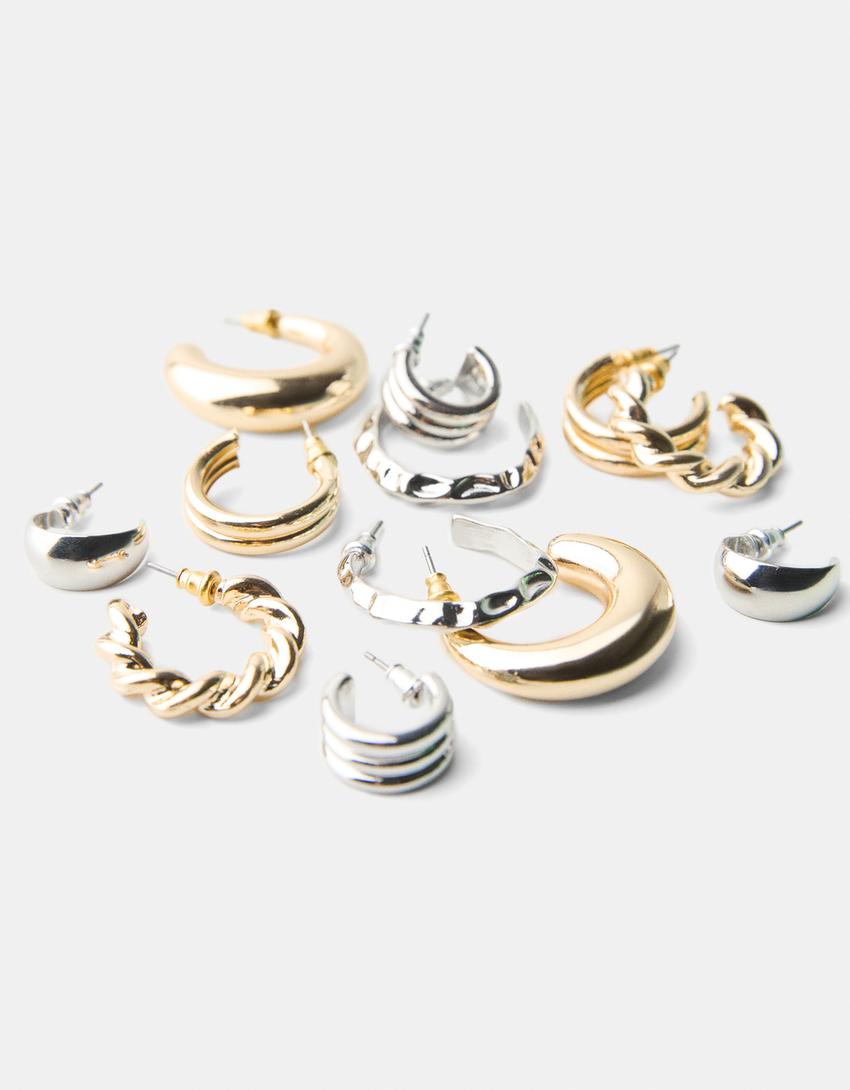 Lot 6 boucles d’oreilles anneaux chunky-Or-2