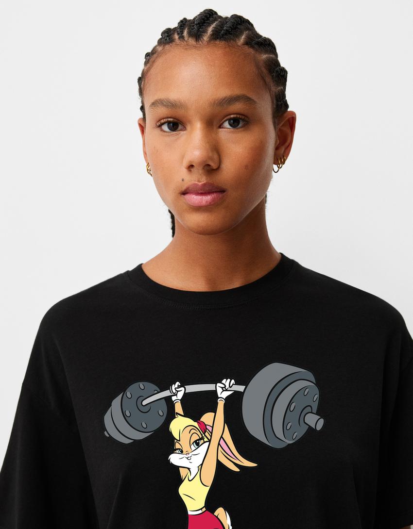 T-shirt Looney Tunes manches courtes oversize-Noir