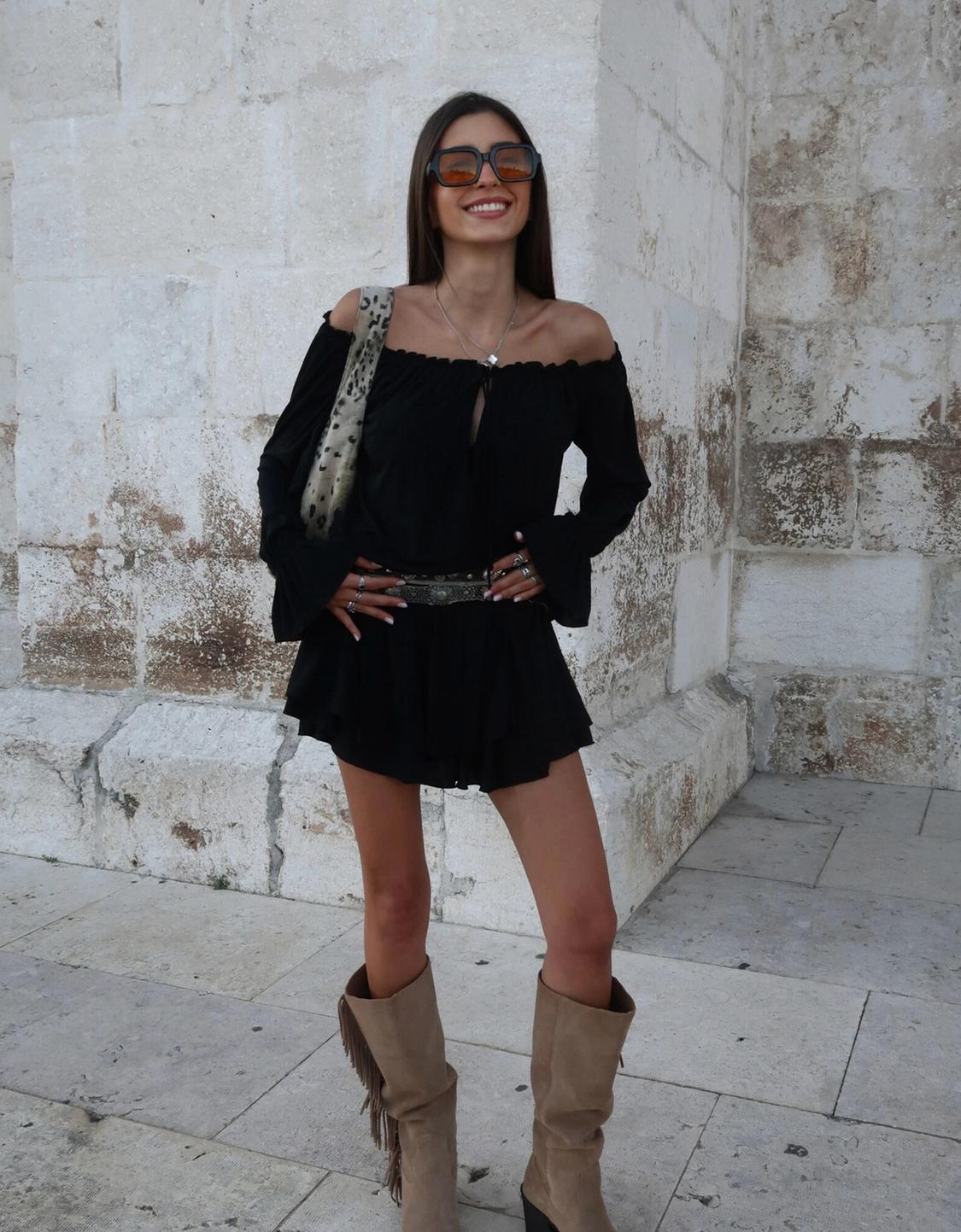 Long sleeve boho mini dress