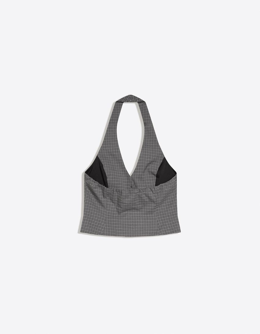 Chaleco halter entallado cuadros-Gris