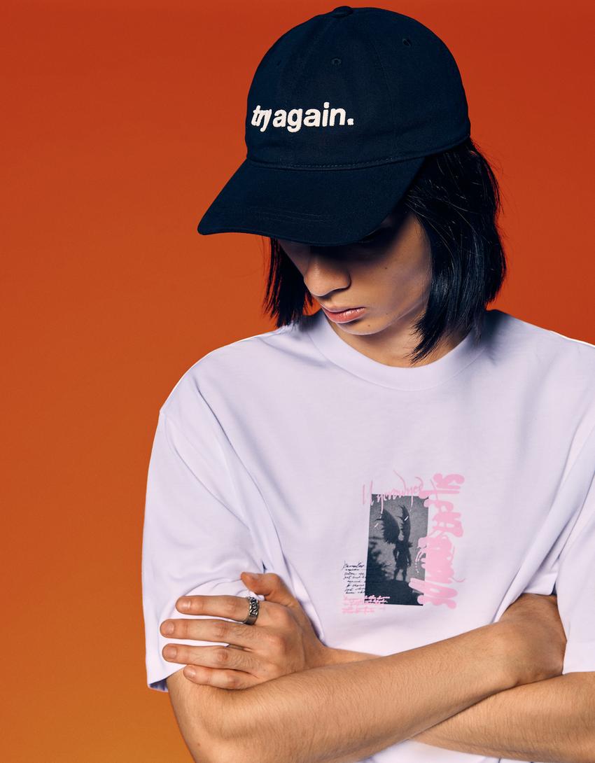 Camiseta manga corta print-Blanco