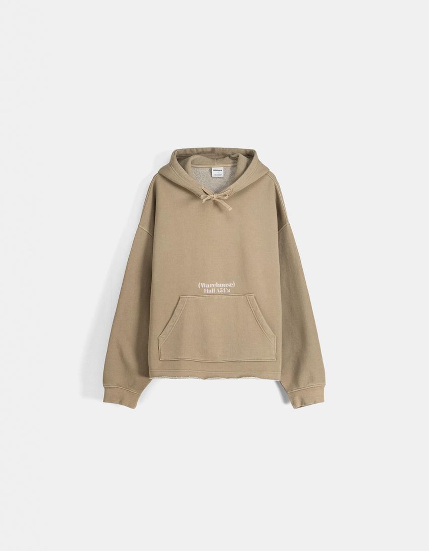 Cropped hoodie with a faded-effect print-Camel