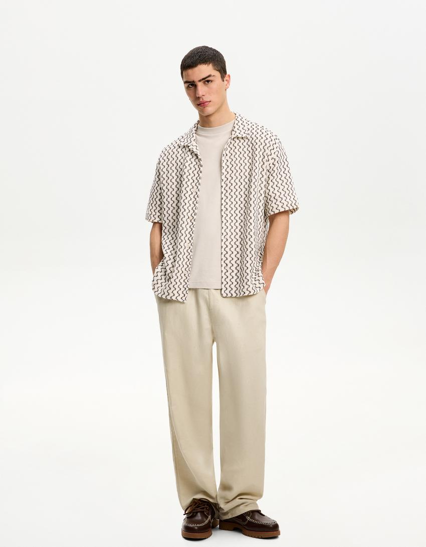 Camicia a maniche corte semplice-Avorio-3